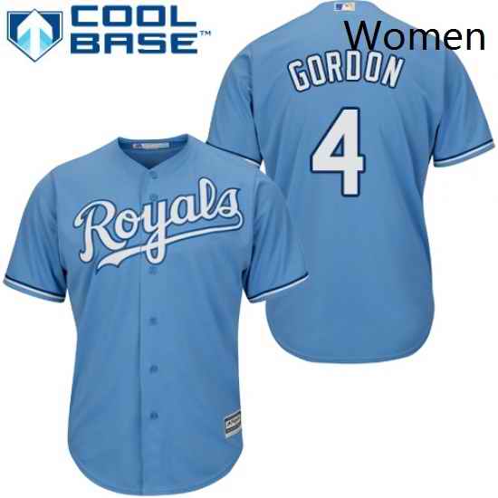 Womens Majestic Kansas City Royals 4 Alex Gordon Replica Light Blue Alternate 1 Cool Base MLB Jersey